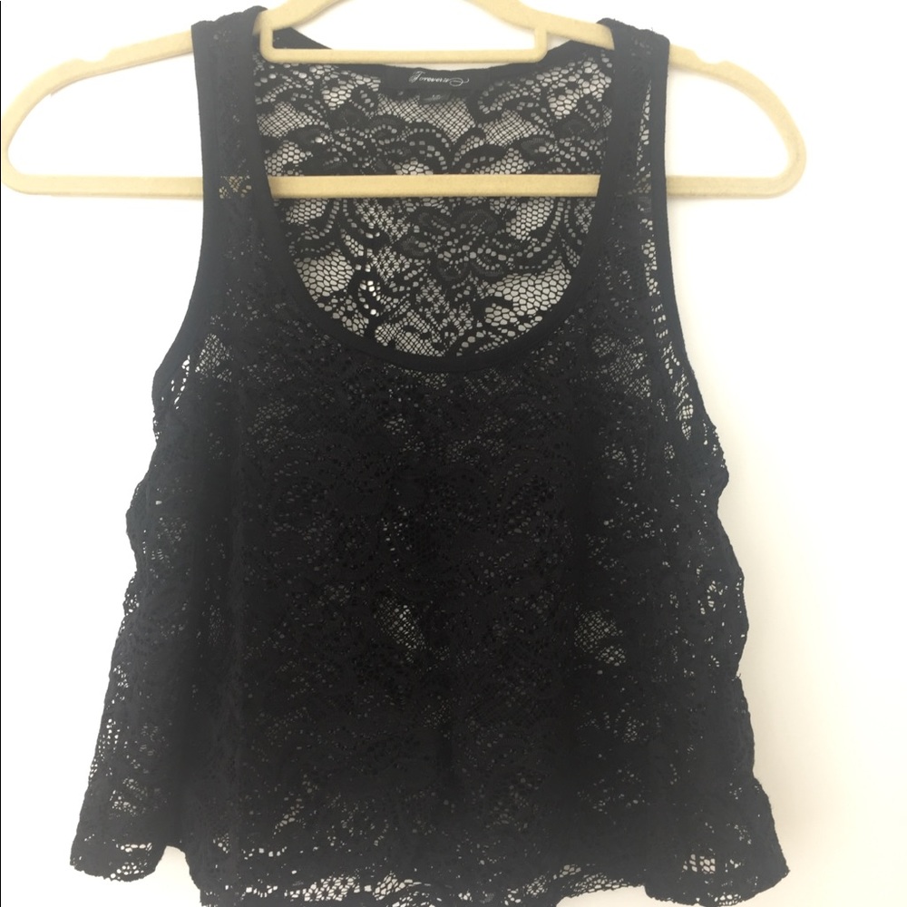 Black Lace Crop Tank